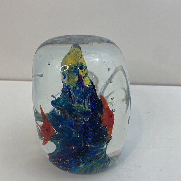 Paperweight Dynasty Gallery Glass Fish Flower Bubbles Heirloom Collection Vtg - Picture 4 of 10